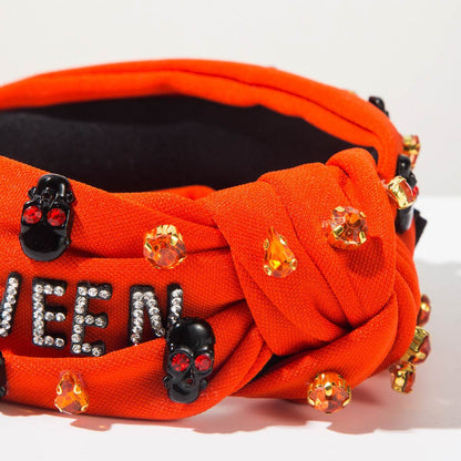 Halloween Skull Twisted Knot Headbands with Rhinestone