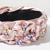 Hand Silks Satins Braided Headband with Butterfly Rhinestones