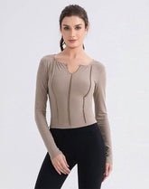 V Neck Long Sleeve Tops Casual Slim Fitted T-Shirt