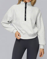 Half Zip Crop Hoodies Long Sleeve Pullover Cropped Top