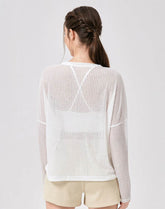 Sheer Long Sleeve Mesh Top Crewneck Loose See Through Blouse