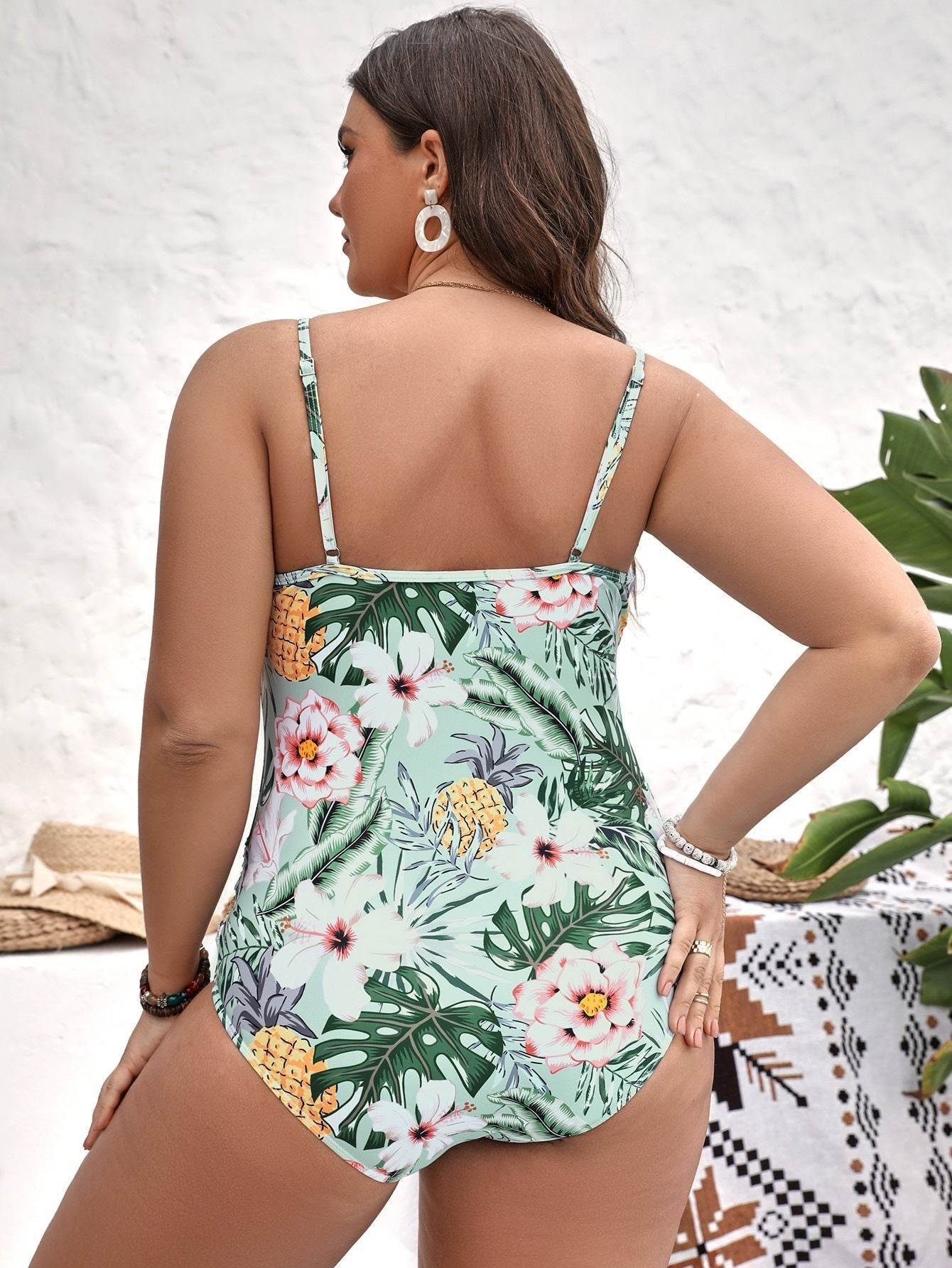 Plus Size One-Piece Printed Ruffle Swimsuit