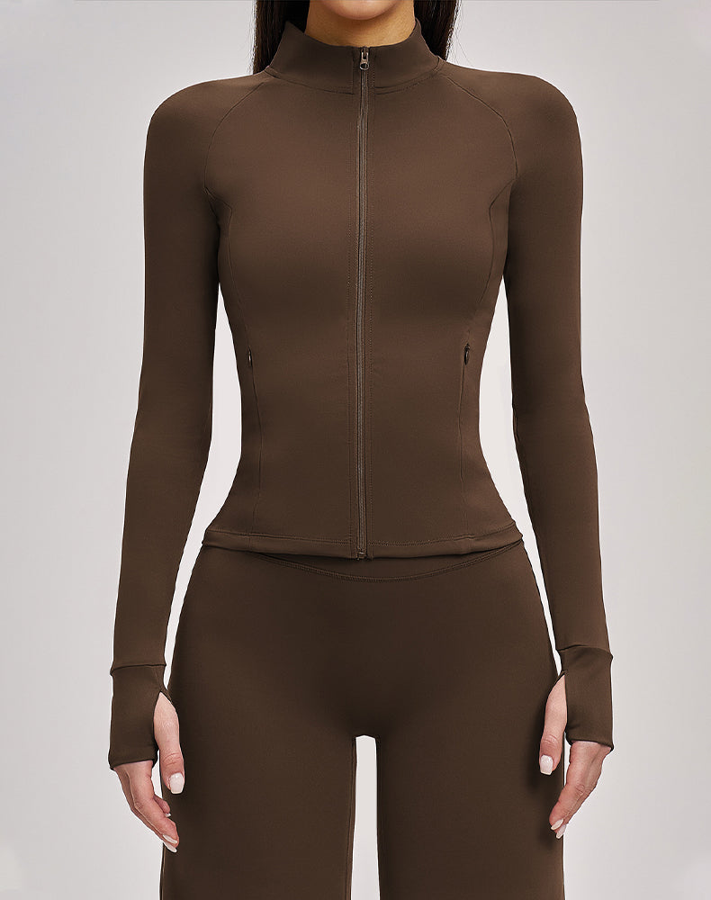 Cropped Athletic Jacket with Pockets and Thumb Holes