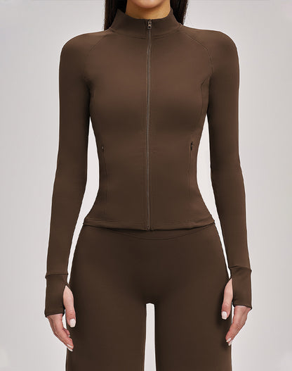 Cropped Athletic Jacket with Pockets and Thumb Holes