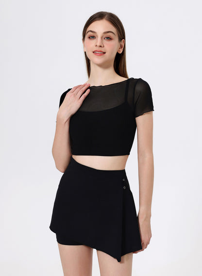 Mesh Sport Crop T-Shirts with Built-in Chest Pad