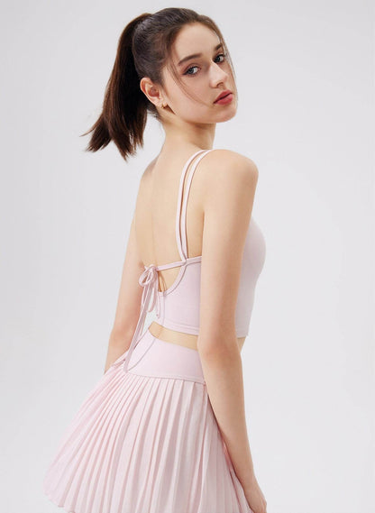 Double Strap Back Butterfly Lace Up Tank Tops with Chest Pad