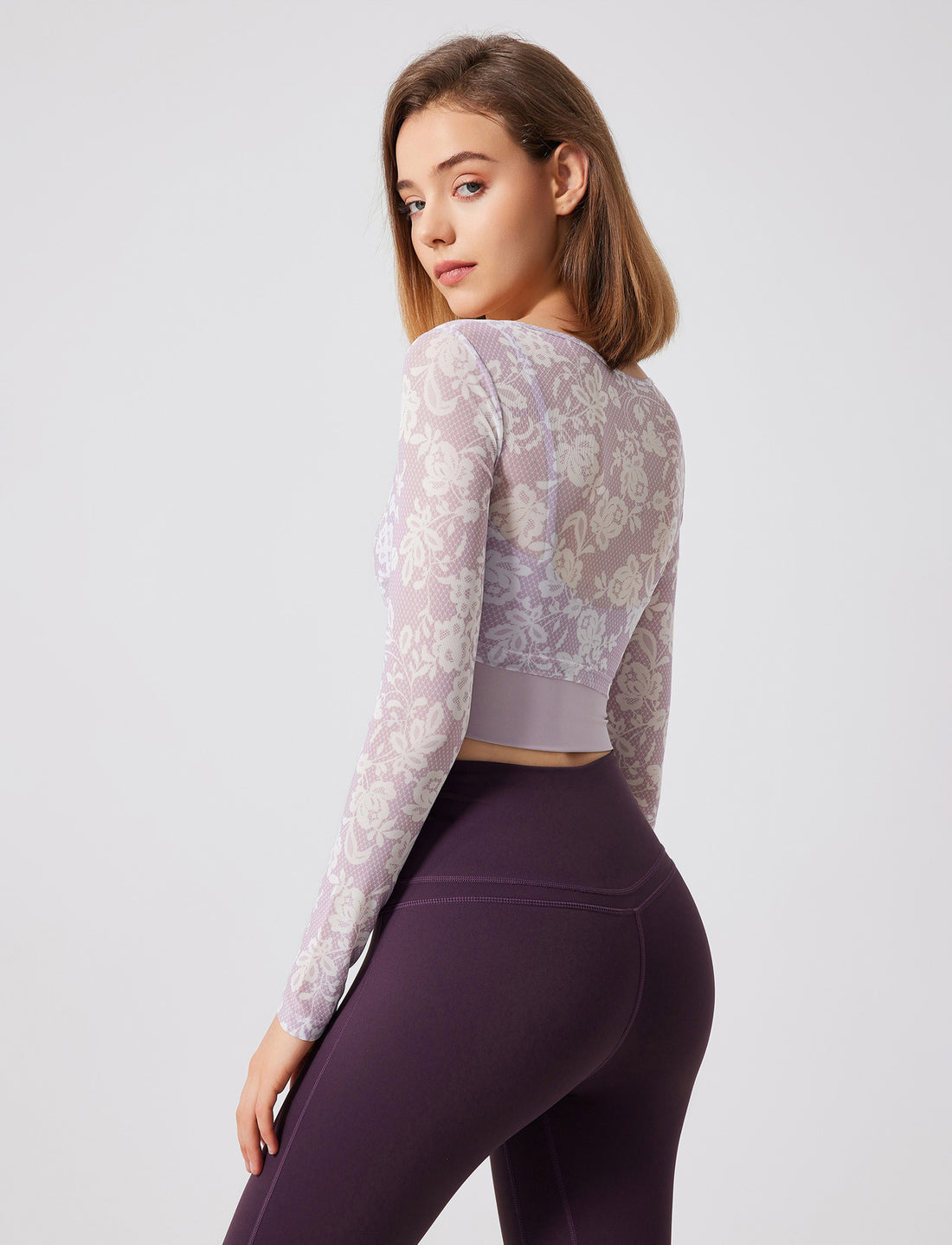 Floral Print Long Sleeve Workout Mesh T-Shirt