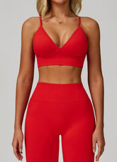 V Neck Adjustable Shoulder Straps Sports Bra