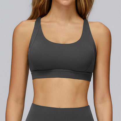 Cross Back Strappy Athletic Bras with Removable Pads