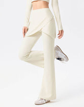 High Waist Fake Two Pieces Trouser Skirt Yoga Flared Pant