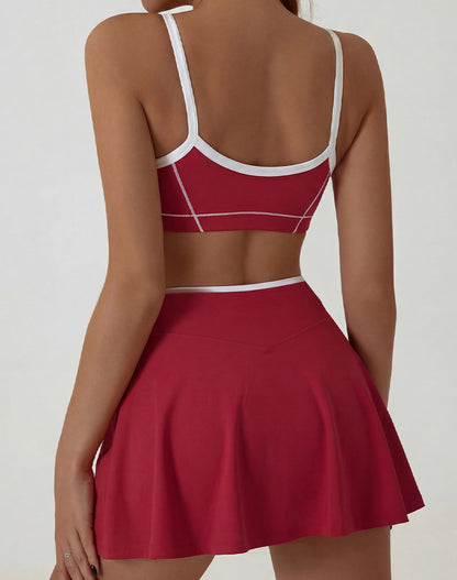 Athletic Sets with Sports Bra and Pleated Tennis Golf Skirt