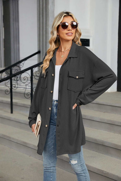 Casual Long Sleeve Jacket with Chest Pockets| Ideal for Layering