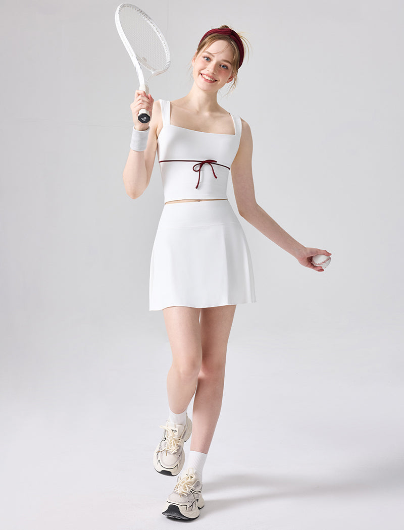 Color Blocked Tennis Sets with Open Back Tank Top and Skirt