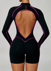 Three Dimensional Line Sports Backless Short Jumpsuit