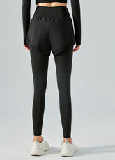 False Two Pieces Sports Leggings with Pockets Shorts