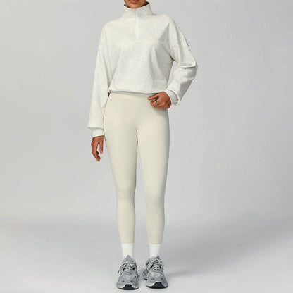 Half Zip Long Sleeve Crop Top Sports Sweatshirt
