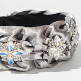 Hand Silks Satins Braided Headband with Four Leaf Flower Rhinestones