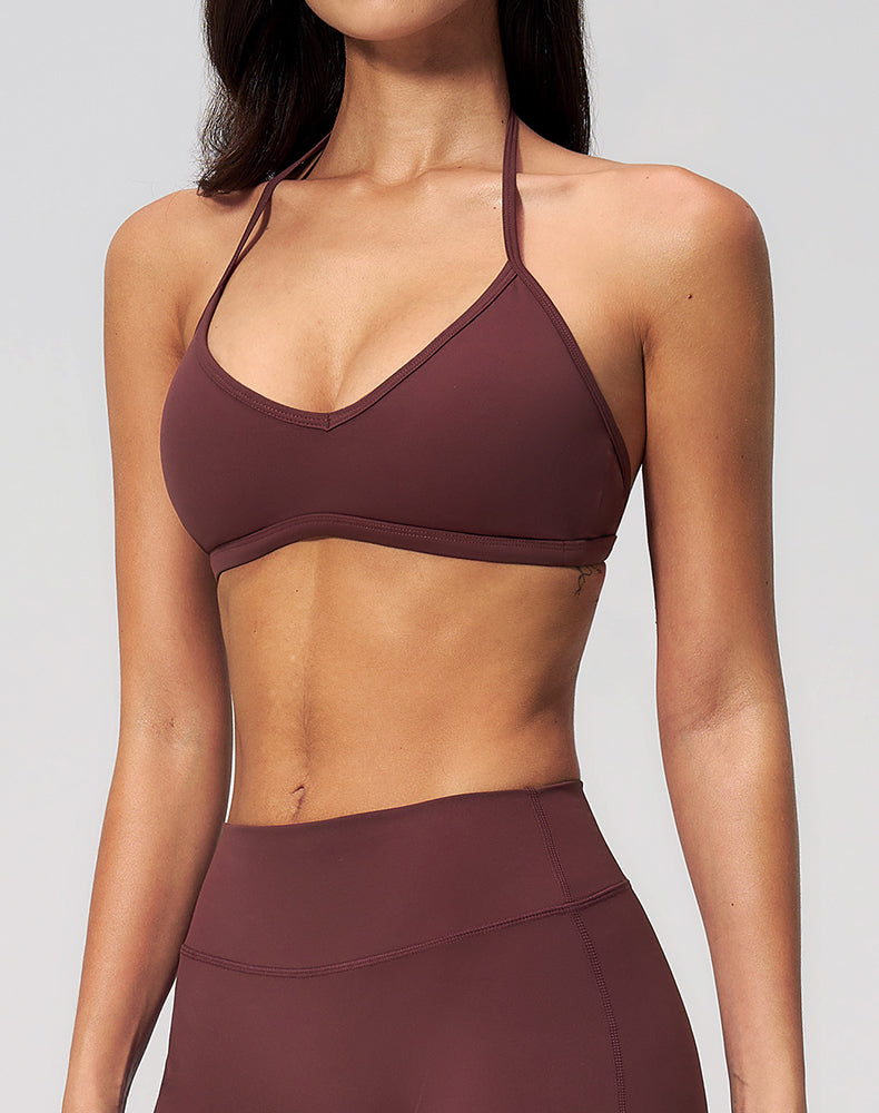 Removable Pads Open Back Halter Neck Sports Bra