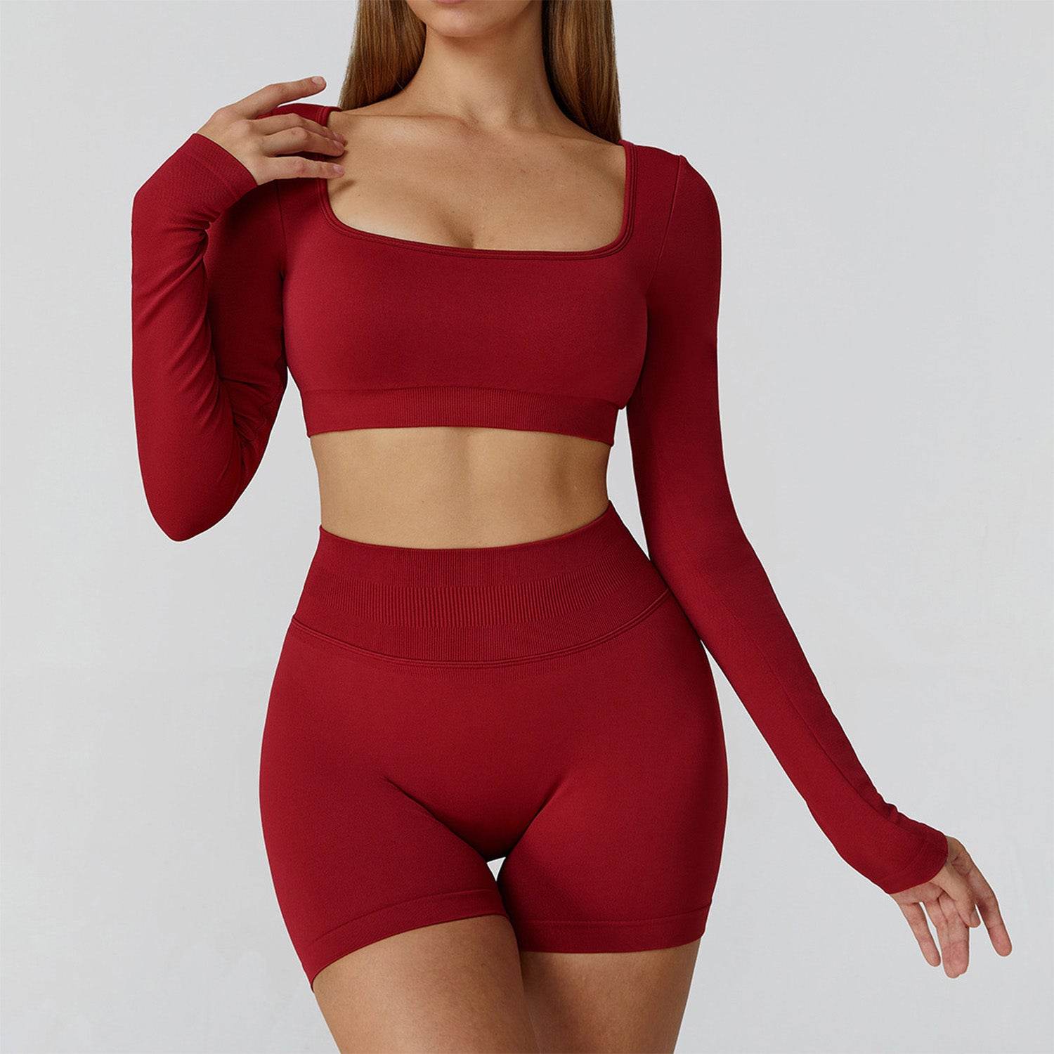 Long Sleeve Crop Top Yoga T-Shirt with Built in Bra