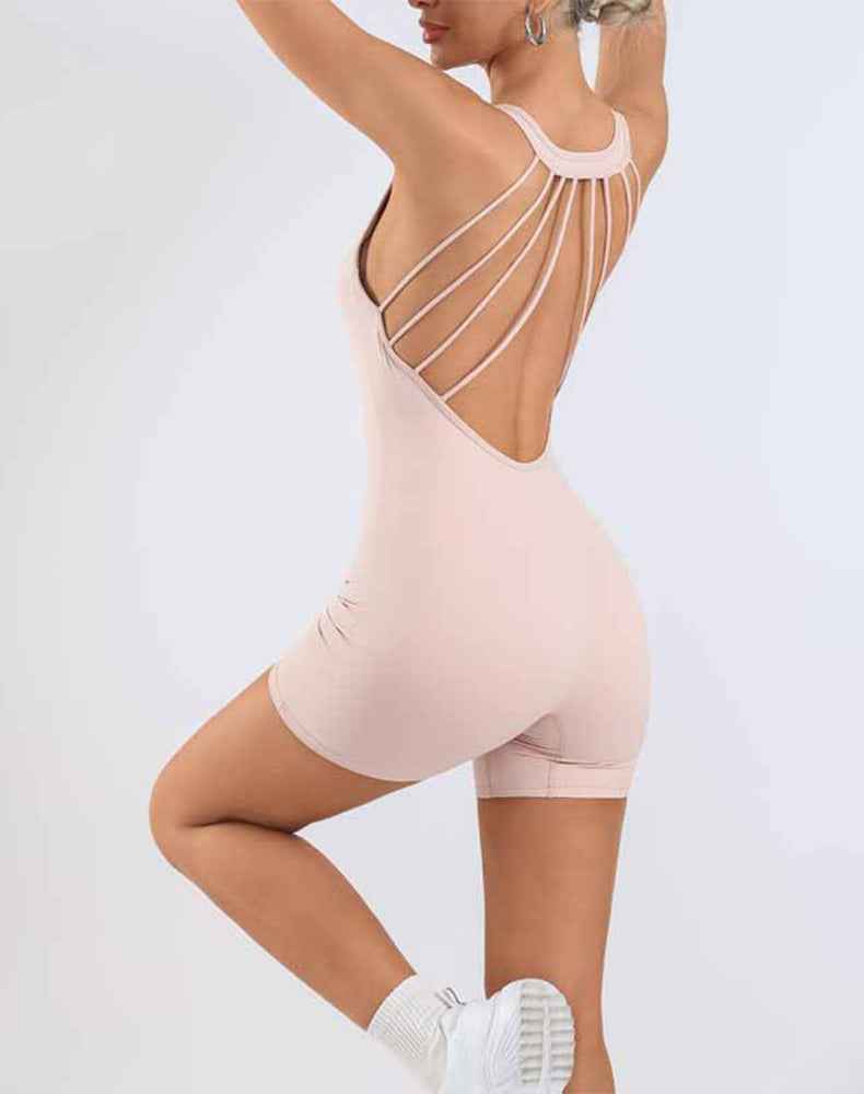 Halter Open Back Jumpsuits One Piece Yoga Short Bodysuits