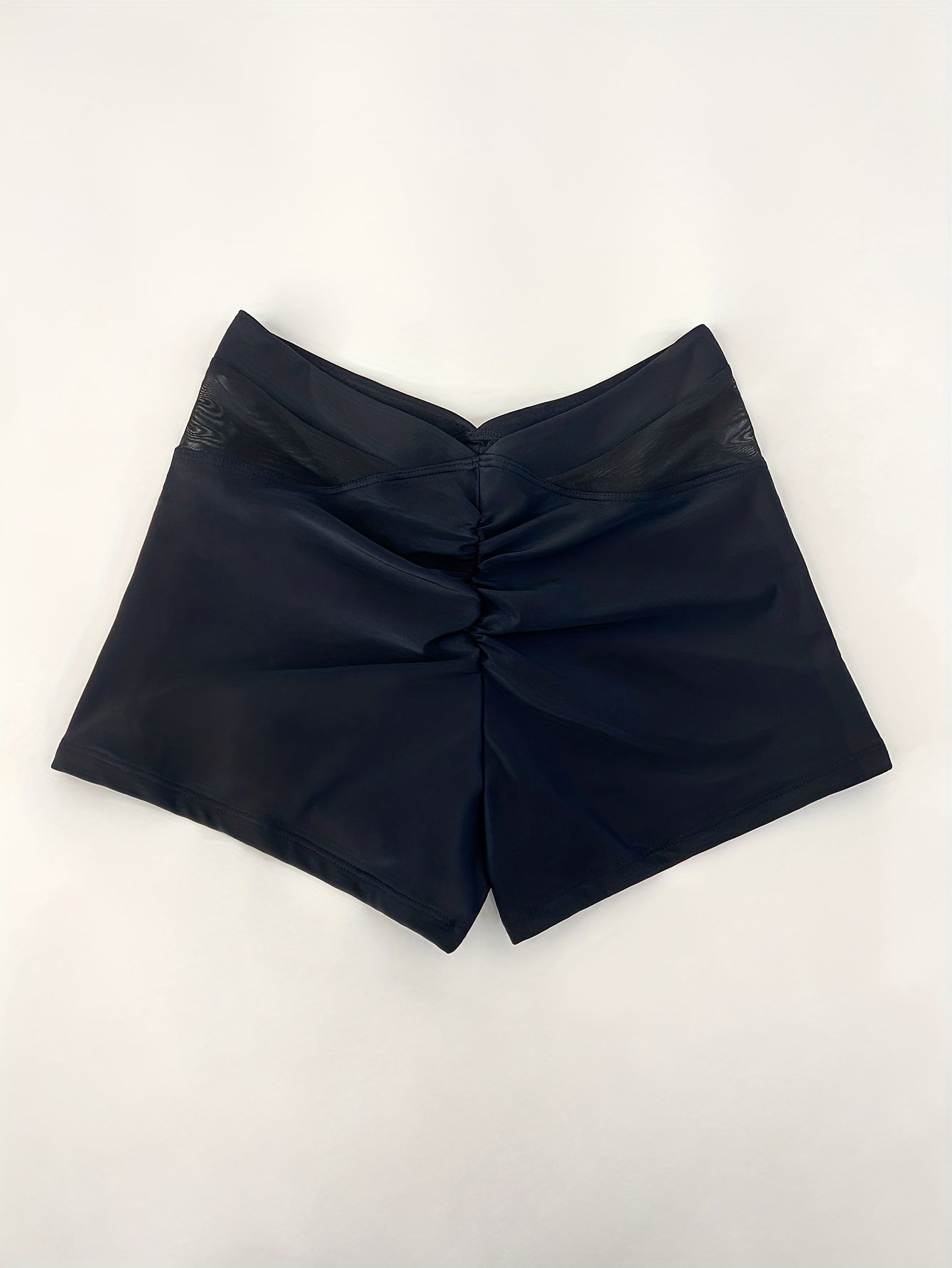 Chic Black Contrast Mesh High-Waist Swimsuit Shorts