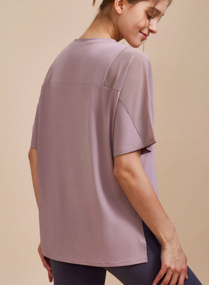 Mesh Splicing Short Sleeved Sports Loose T-Shirt