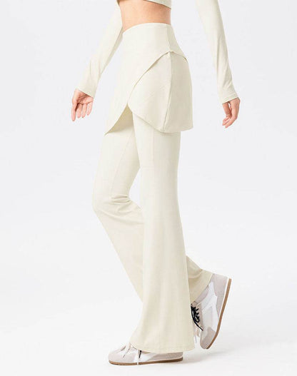 High Waist Fake Two Pieces Trouser Skirt Yoga Flared Pant