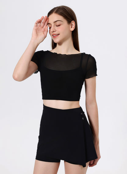 Mesh Sport Crop T-Shirts with Built-in Chest Pad