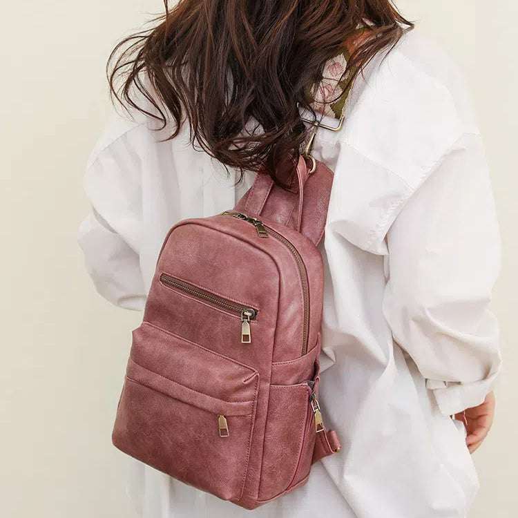 Retro Solid Color PU Leather Backpack | Stylish and Functional Design