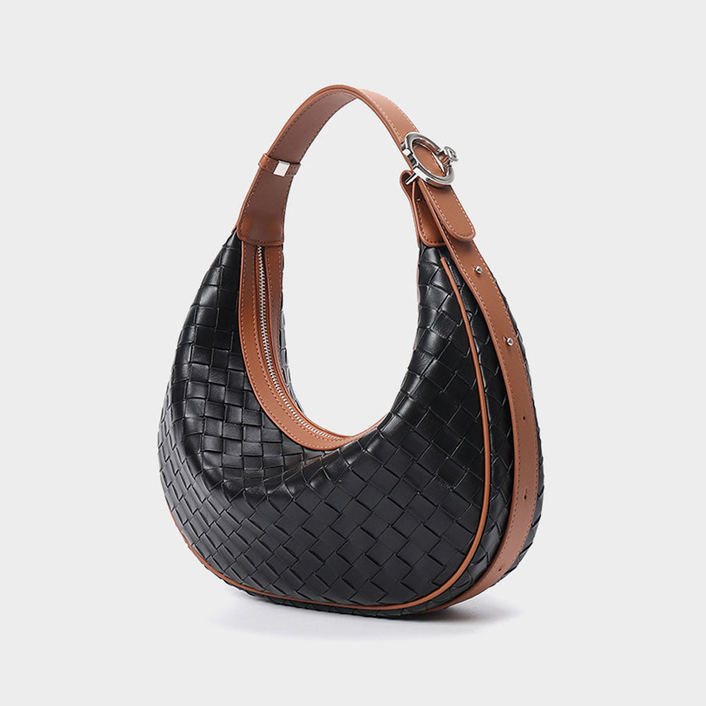 Woven Leather Handbag Half Moon Bag