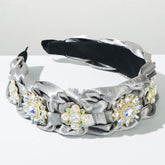 Hand Silks Satins Braided Headband with Flower Rhinestones