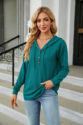 Button Hooded Sweatshirt Loose Long Sleeve Casual Tops