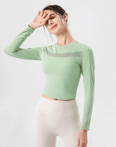 Mesh Splicing Workout Tops Long Sleeve Athletic T-Shirts