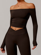 Off Shoulder Long Sleeve Basic Sports T-Shirts