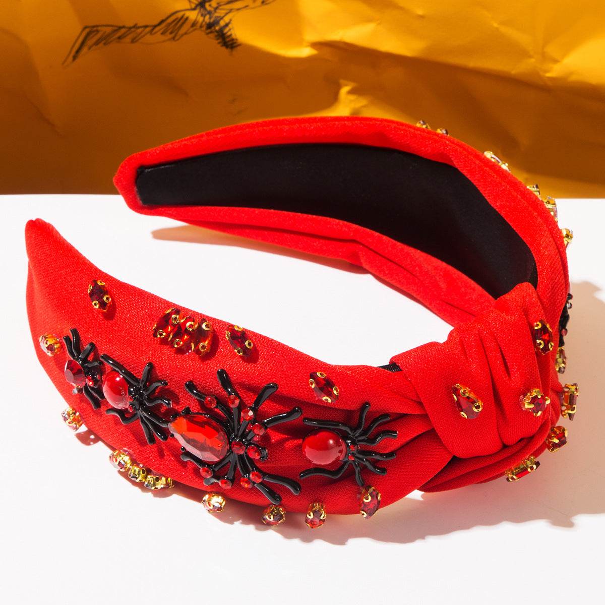 Halloween Spider Wide Top Knot Headband with Rhinestone