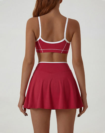Athletic Sets with Sports Bra and Pleated Tennis Golf Skirt