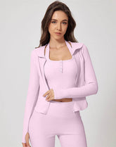 Navy Collar Workout Jacket Zipper Long Sleeve Yoga Coat