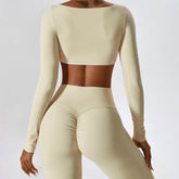 Square Neck Yoga Crop Tops Long Sleeve T-Shirt