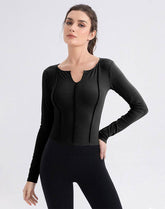 V Neck Long Sleeve Tops Casual Slim Fitted T-Shirt