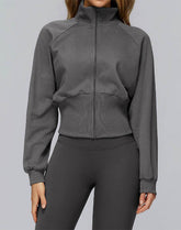 Zip Up Casual Jacket Workout Long Sleeve Crop Tops