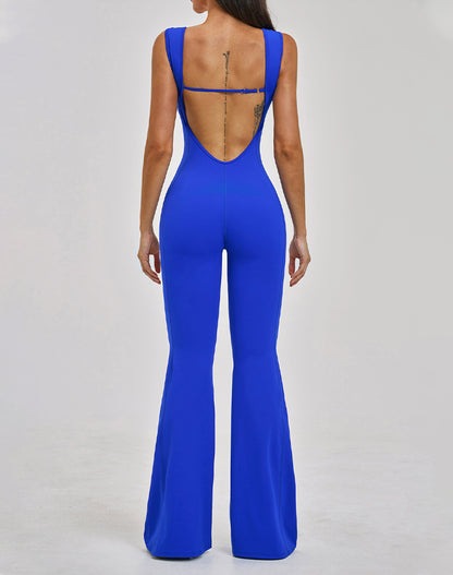 Backless Yoga Flare Leg Jumpsuit One Piece Athletic Bodysuit
