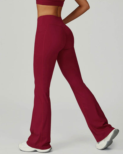 Cross Waist Yoga Flared Pants with Pockets