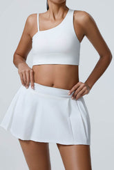 Sport Wear Set with Asymmetrical shoulder straps Bra and Skirt