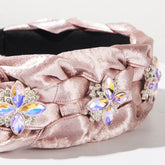 Hand Silks Satins Braided Headband with Four Leaf Flower Rhinestones