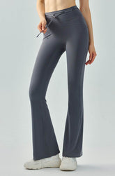 High Waist Athletic Flare Pants Yoga Trousers with Drawstring