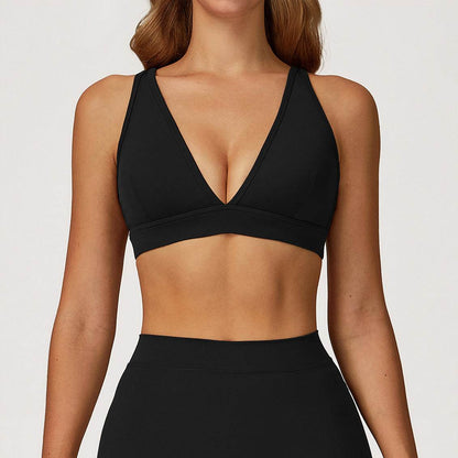 Deep V-Neck Sports Bra with Removable Bra Pad