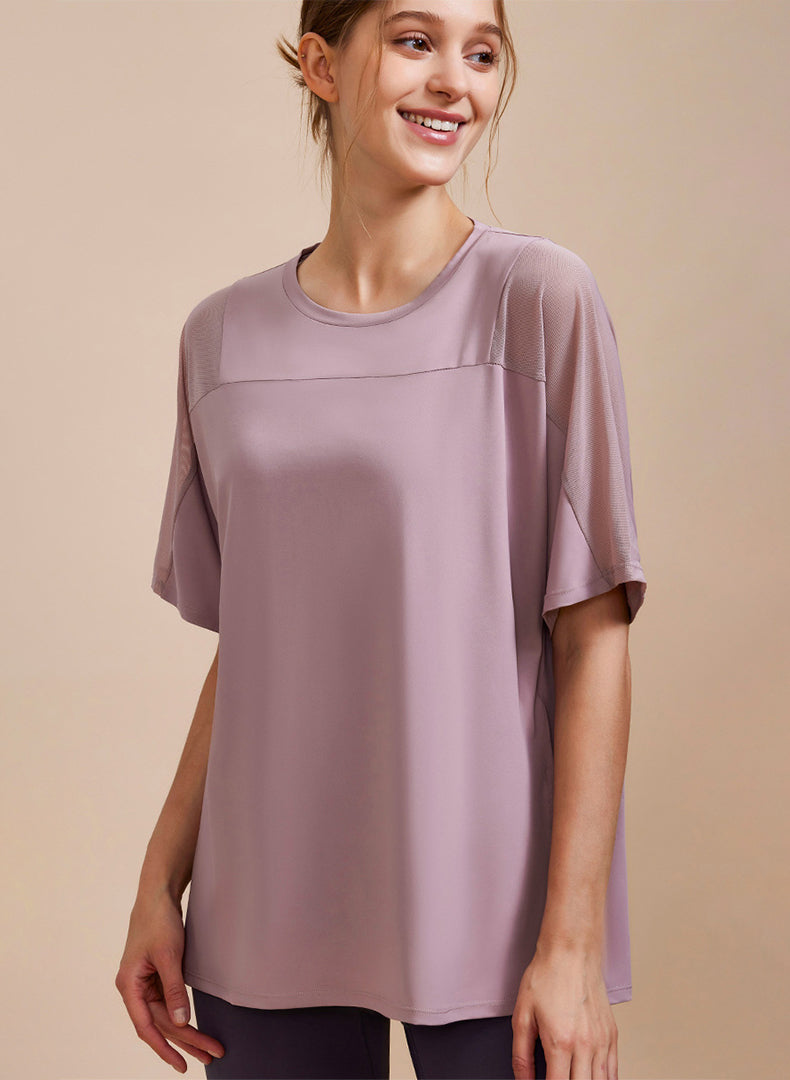 Mesh Splicing Short Sleeved Sports Loose T-Shirt