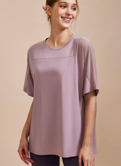 Mesh Splicing Short Sleeved Sports Loose T-Shirt