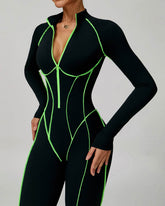 Three Dimensional Line Sports Backless Long Sleeve Jumpsuit