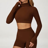 Backless Turtleneck Crop Top Long Sleeve Yoga T-Shirt